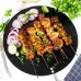 A plate full of several non-vegetarian appetizers that are perfectly cooked and ready to eat