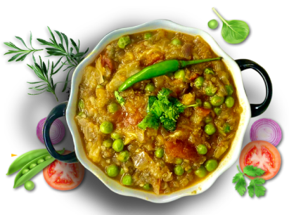 A bowl of vibrantly vegetable curry full of flavorful herbs and a multitude of different vegetables